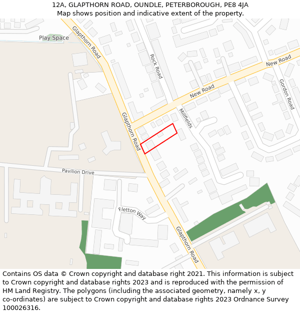 12A, GLAPTHORN ROAD, OUNDLE, PETERBOROUGH, PE8 4JA: Location map and indicative extent of plot