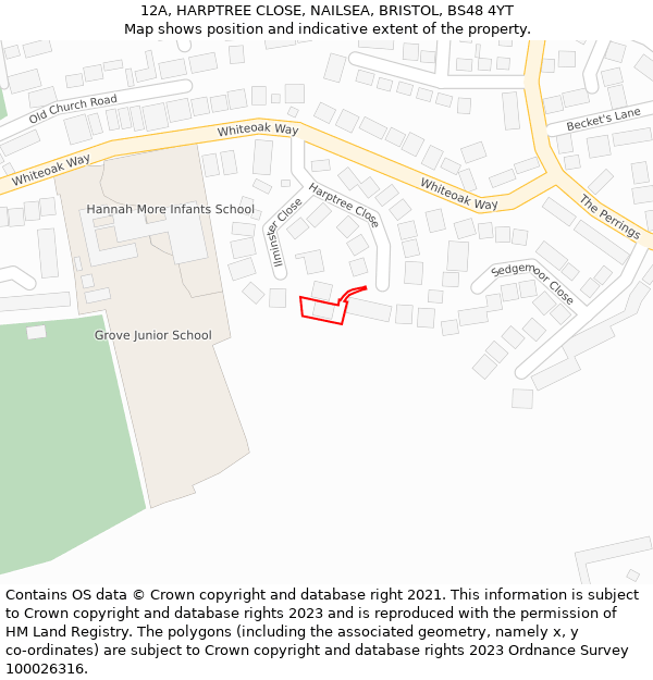 12A, HARPTREE CLOSE, NAILSEA, BRISTOL, BS48 4YT: Location map and indicative extent of plot