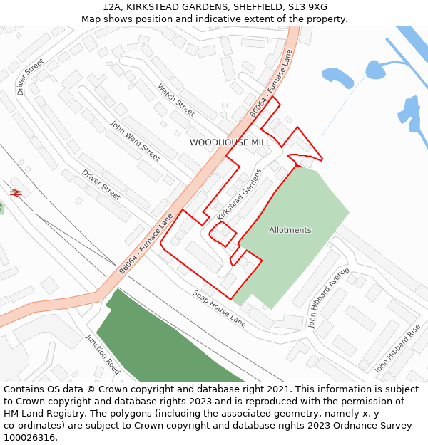 12A, KIRKSTEAD GARDENS, SHEFFIELD, S13 9XG: Location map and indicative extent of plot