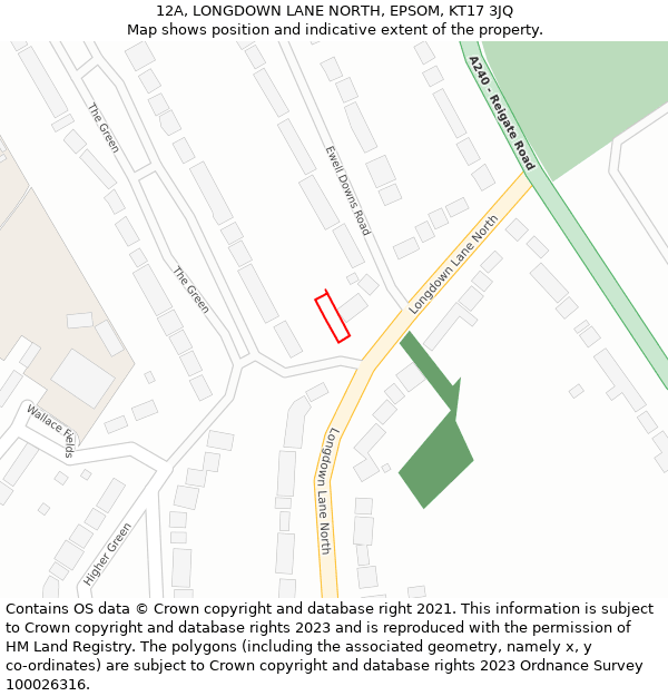 12A, LONGDOWN LANE NORTH, EPSOM, KT17 3JQ: Location map and indicative extent of plot