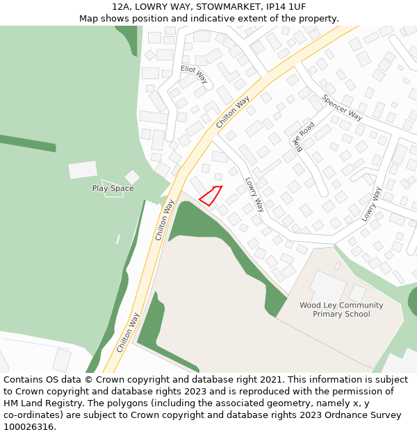 12A, LOWRY WAY, STOWMARKET, IP14 1UF: Location map and indicative extent of plot