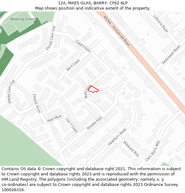 12A, MAES GLAS, BARRY, CF62 6LP: Location map and indicative extent of plot