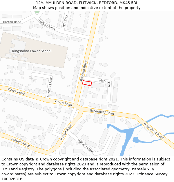 12A, MAULDEN ROAD, FLITWICK, BEDFORD, MK45 5BL: Location map and indicative extent of plot