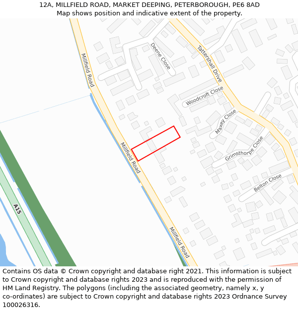 12A, MILLFIELD ROAD, MARKET DEEPING, PETERBOROUGH, PE6 8AD: Location map and indicative extent of plot