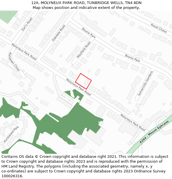 12A, MOLYNEUX PARK ROAD, TUNBRIDGE WELLS, TN4 8DN: Location map and indicative extent of plot