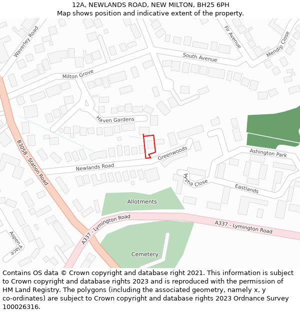 12A, NEWLANDS ROAD, NEW MILTON, BH25 6PH: Location map and indicative extent of plot