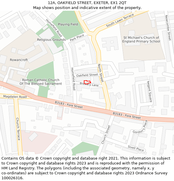 12A, OAKFIELD STREET, EXETER, EX1 2QT: Location map and indicative extent of plot