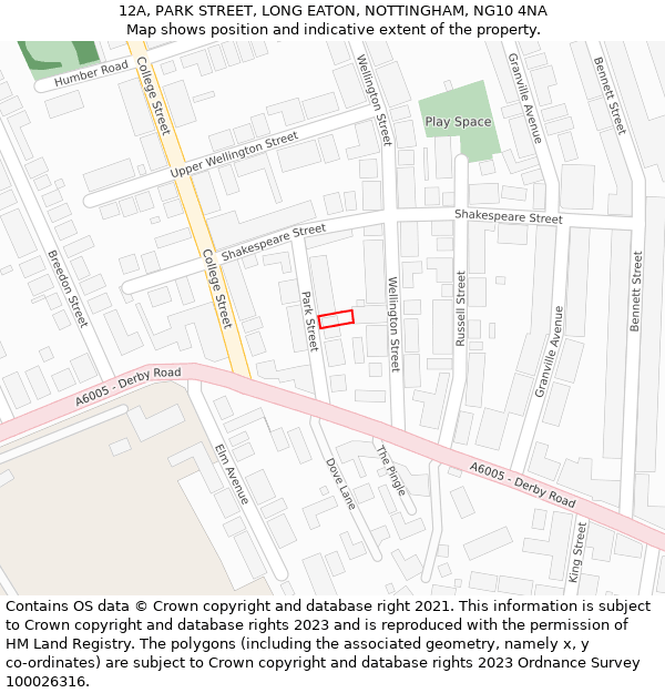 12A, PARK STREET, LONG EATON, NOTTINGHAM, NG10 4NA: Location map and indicative extent of plot