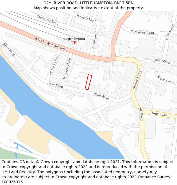 12A, RIVER ROAD, LITTLEHAMPTON, BN17 5BN: Location map and indicative extent of plot