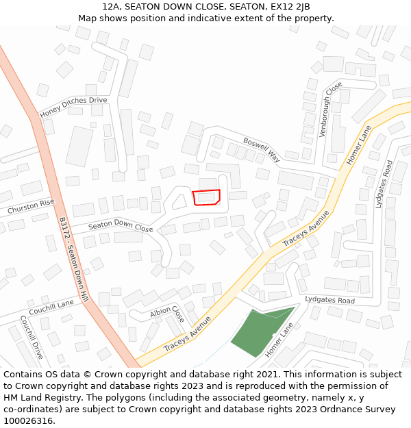 12A, SEATON DOWN CLOSE, SEATON, EX12 2JB: Location map and indicative extent of plot