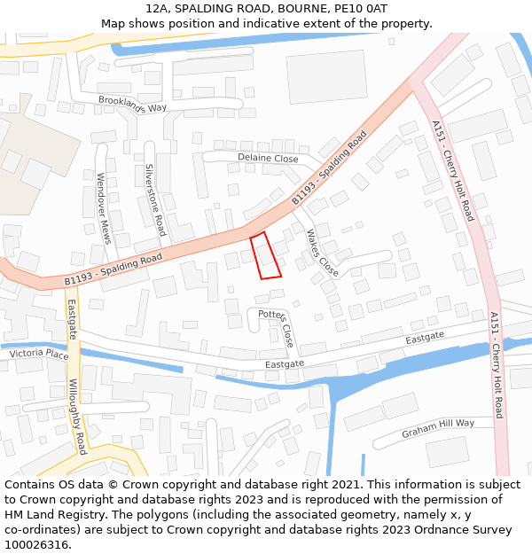 12A, SPALDING ROAD, BOURNE, PE10 0AT: Location map and indicative extent of plot