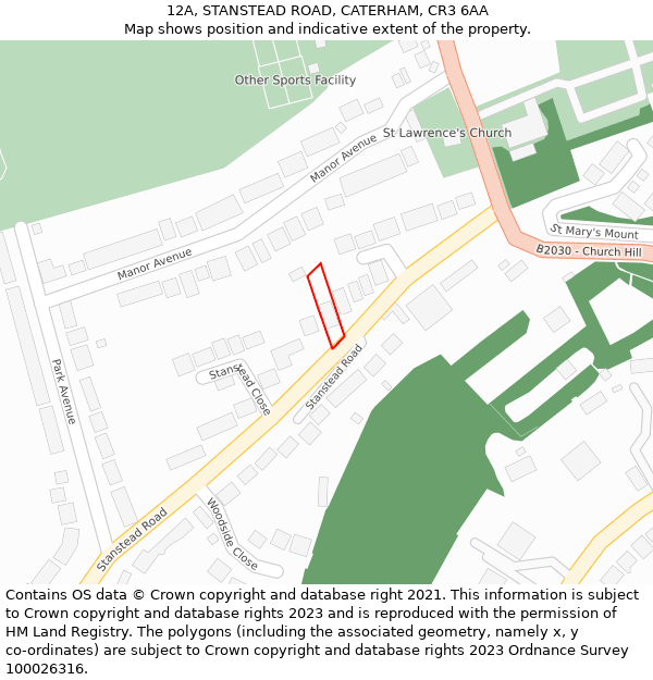 12A, STANSTEAD ROAD, CATERHAM, CR3 6AA: Location map and indicative extent of plot