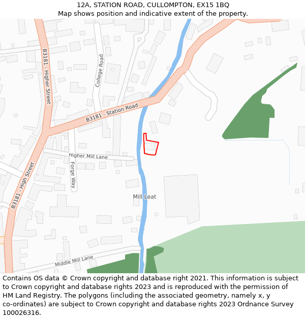 12A, STATION ROAD, CULLOMPTON, EX15 1BQ: Location map and indicative extent of plot