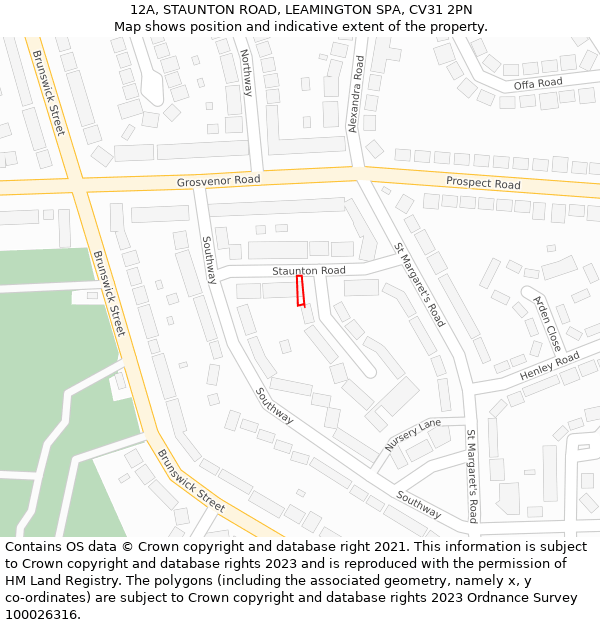 12A, STAUNTON ROAD, LEAMINGTON SPA, CV31 2PN: Location map and indicative extent of plot