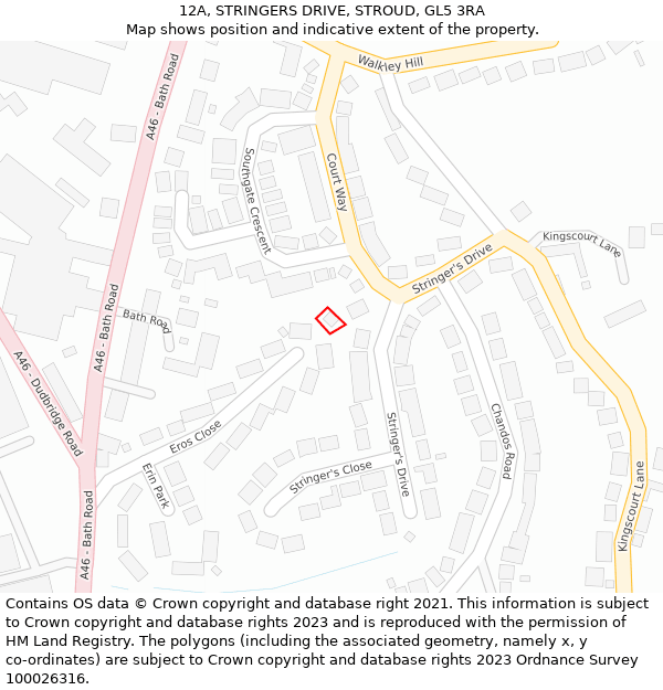 12A, STRINGERS DRIVE, STROUD, GL5 3RA: Location map and indicative extent of plot