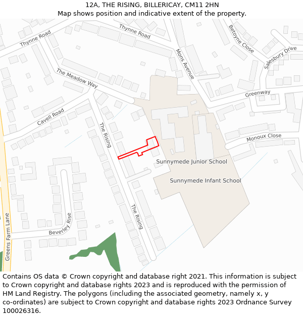 12A, THE RISING, BILLERICAY, CM11 2HN: Location map and indicative extent of plot