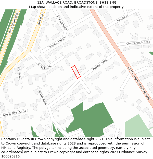 12A, WALLACE ROAD, BROADSTONE, BH18 8NG: Location map and indicative extent of plot