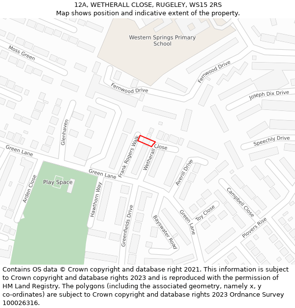 12A, WETHERALL CLOSE, RUGELEY, WS15 2RS: Location map and indicative extent of plot