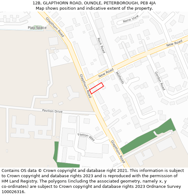 12B, GLAPTHORN ROAD, OUNDLE, PETERBOROUGH, PE8 4JA: Location map and indicative extent of plot