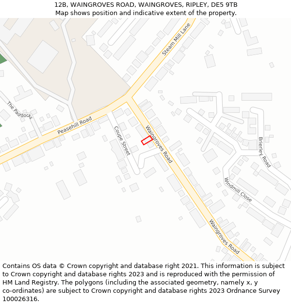 12B, WAINGROVES ROAD, WAINGROVES, RIPLEY, DE5 9TB: Location map and indicative extent of plot