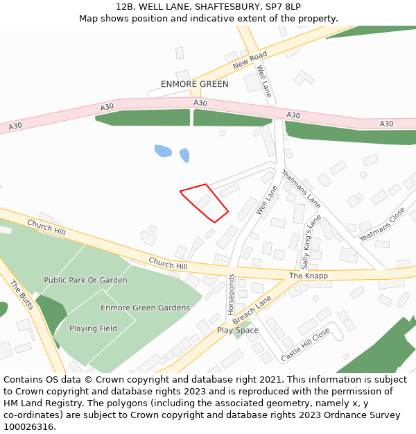 12B, WELL LANE, SHAFTESBURY, SP7 8LP: Location map and indicative extent of plot