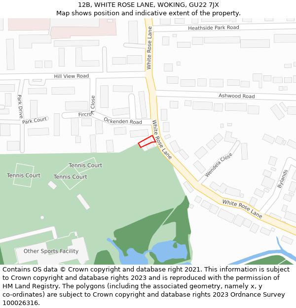 12B, WHITE ROSE LANE, WOKING, GU22 7JX: Location map and indicative extent of plot