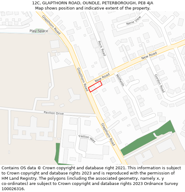 12C, GLAPTHORN ROAD, OUNDLE, PETERBOROUGH, PE8 4JA: Location map and indicative extent of plot