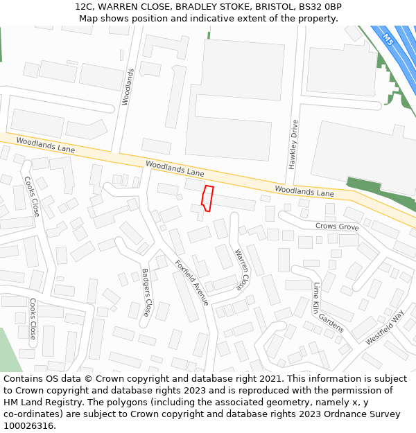 12C, WARREN CLOSE, BRADLEY STOKE, BRISTOL, BS32 0BP: Location map and indicative extent of plot