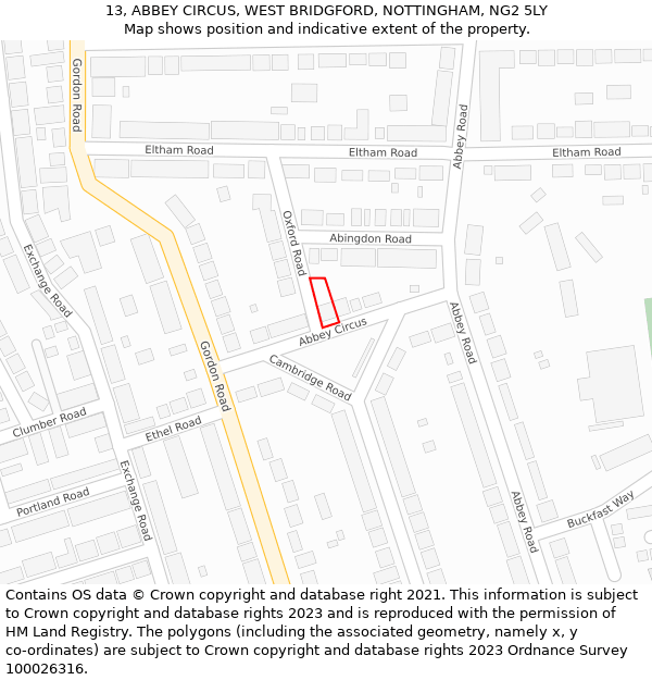 13, ABBEY CIRCUS, WEST BRIDGFORD, NOTTINGHAM, NG2 5LY: Location map and indicative extent of plot