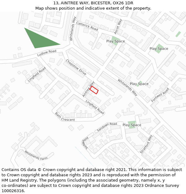 13, AINTREE WAY, BICESTER, OX26 1DR: Location map and indicative extent of plot