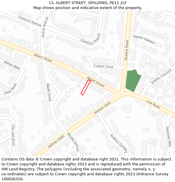 13, ALBERT STREET, SPALDING, PE11 2LF: Location map and indicative extent of plot