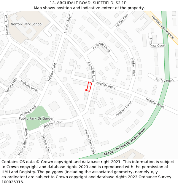13, ARCHDALE ROAD, SHEFFIELD, S2 1PL: Location map and indicative extent of plot