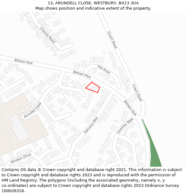 13, ARUNDELL CLOSE, WESTBURY, BA13 3UA: Location map and indicative extent of plot