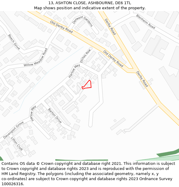 13, ASHTON CLOSE, ASHBOURNE, DE6 1TL: Location map and indicative extent of plot