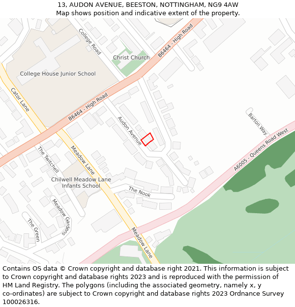 13, AUDON AVENUE, BEESTON, NOTTINGHAM, NG9 4AW: Location map and indicative extent of plot