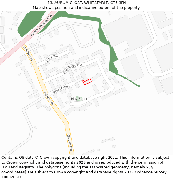 13, AURUM CLOSE, WHITSTABLE, CT5 3FN: Location map and indicative extent of plot