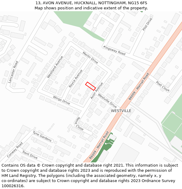 13, AVON AVENUE, HUCKNALL, NOTTINGHAM, NG15 6FS: Location map and indicative extent of plot