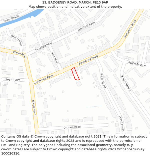 13, BADGENEY ROAD, MARCH, PE15 9AP: Location map and indicative extent of plot