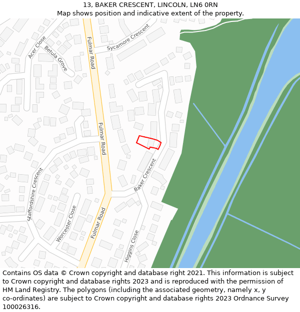 13, BAKER CRESCENT, LINCOLN, LN6 0RN: Location map and indicative extent of plot