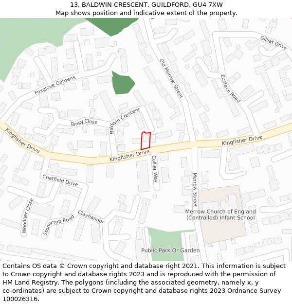 13, BALDWIN CRESCENT, GUILDFORD, GU4 7XW: Location map and indicative extent of plot