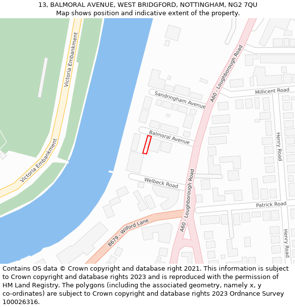 13, BALMORAL AVENUE, WEST BRIDGFORD, NOTTINGHAM, NG2 7QU: Location map and indicative extent of plot