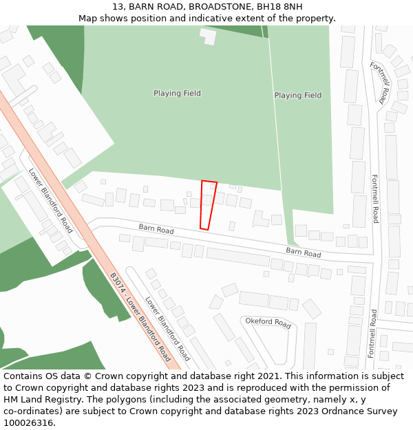 13, BARN ROAD, BROADSTONE, BH18 8NH: Location map and indicative extent of plot