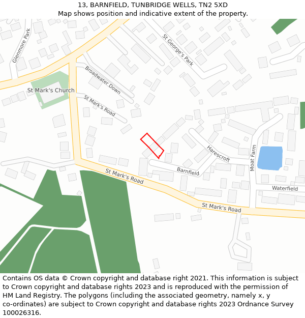 13, BARNFIELD, TUNBRIDGE WELLS, TN2 5XD: Location map and indicative extent of plot