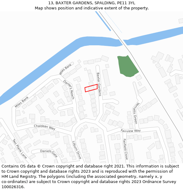 13, BAXTER GARDENS, SPALDING, PE11 3YL: Location map and indicative extent of plot
