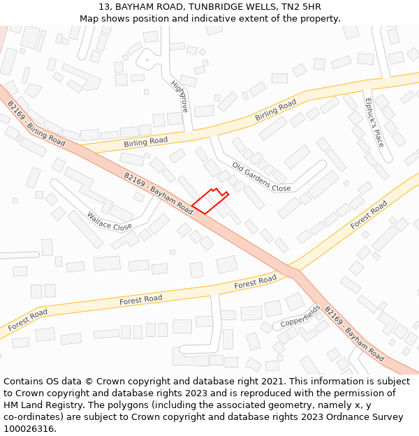 13, BAYHAM ROAD, TUNBRIDGE WELLS, TN2 5HR: Location map and indicative extent of plot