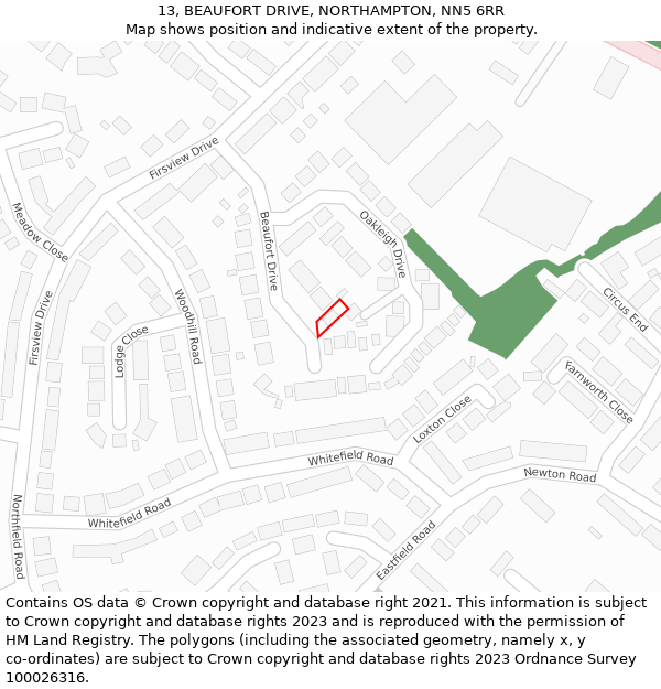13, BEAUFORT DRIVE, NORTHAMPTON, NN5 6RR: Location map and indicative extent of plot