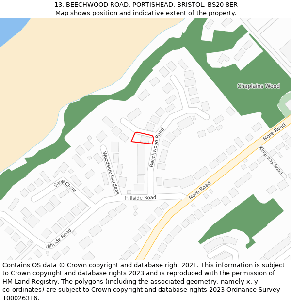 13, BEECHWOOD ROAD, PORTISHEAD, BRISTOL, BS20 8ER: Location map and indicative extent of plot