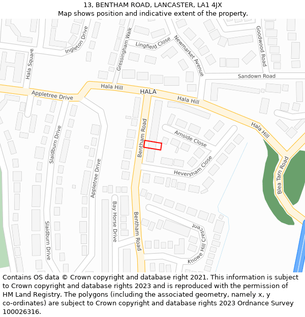 13, BENTHAM ROAD, LANCASTER, LA1 4JX: Location map and indicative extent of plot