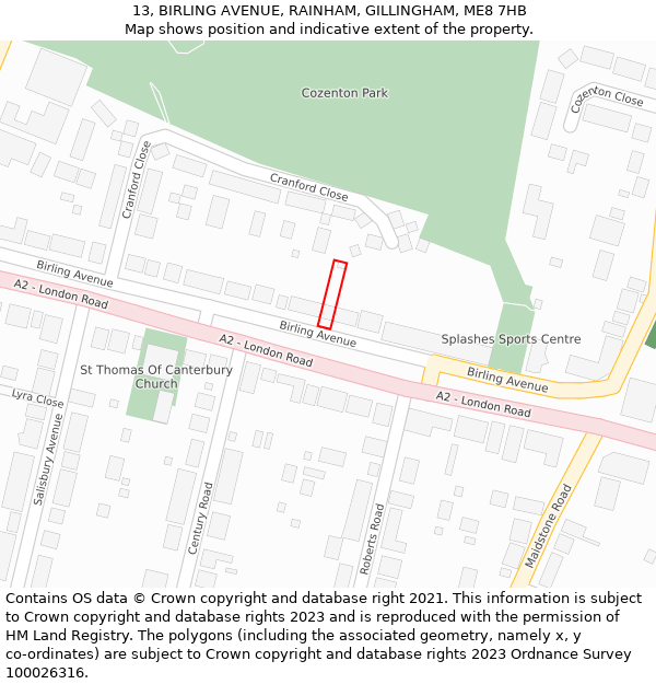 13, BIRLING AVENUE, RAINHAM, GILLINGHAM, ME8 7HB: Location map and indicative extent of plot