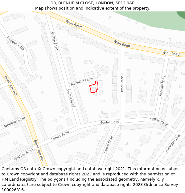 13, BLENHEIM CLOSE, LONDON, SE12 9AR: Location map and indicative extent of plot